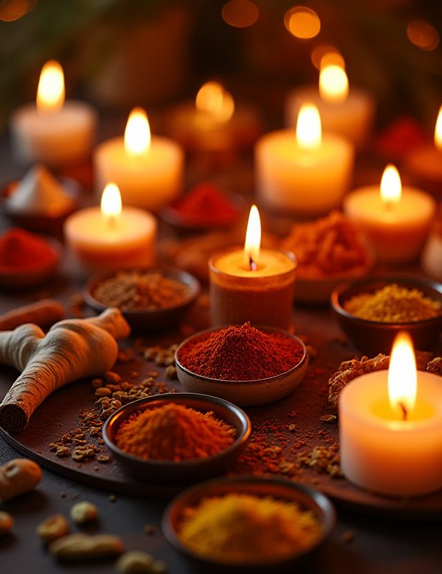 Fiesta temática decorada con especias y velas aromáticas